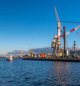 Fahrgastschiff Markgrafenheide vor Liebherr - Touren, Rundfahrten